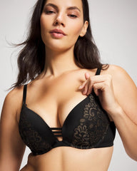 BLACK W/ GOLD FILL - Push-up Plunge Bra with Lace