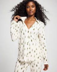 FESTIVE FIRS CHAMP DREAMS - Long-Sleeve Notch Collar Pajama Top
