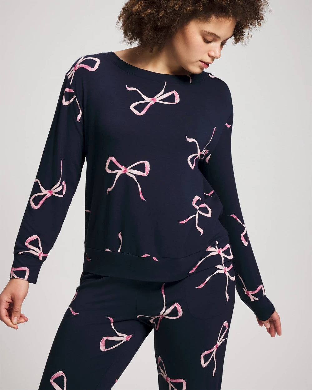 BELOVED BOWS GRAND NAVY - Long-Sleeve Pajama Top
