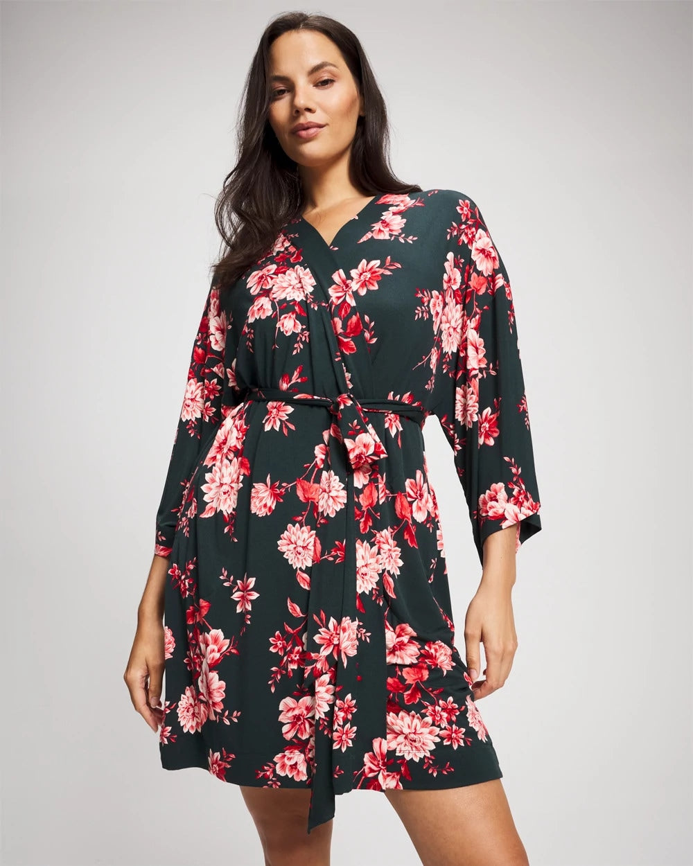 COTTAGE FLORAL GREEN - Short Robe