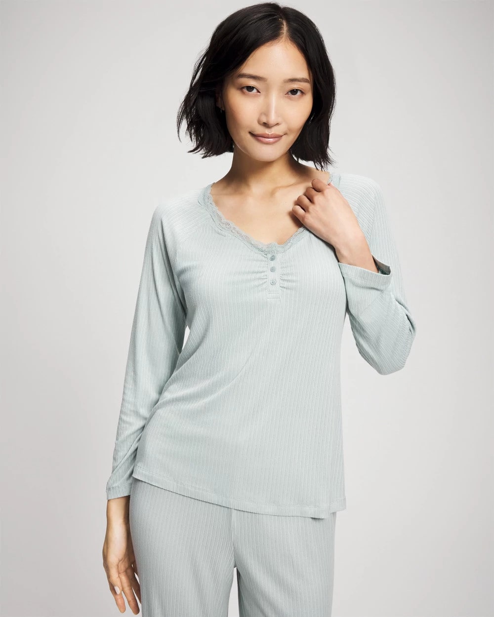GREEN MIST - Pointelle Long Sleeve Pajama Top