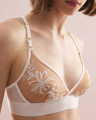 COCONUT ON SNDLWOOD MESH - Framed Embroidery Bralette