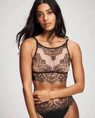BLACK W/ SANDALWOOD - Tattoo Lace Embroidered High Neck Bralette