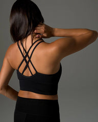 BLACK - Longline Bra with Strappy Back