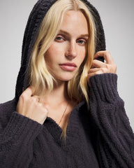 GRAY INK - Cable Knit Plush Hoodie