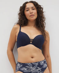 NIGHTFALL NAVY - Push-up Plunge Bra with Lace