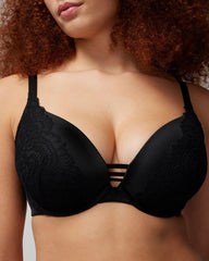BLACK - Push-up Plunge Bra with Lace