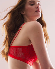 DARE ME RED - Balconette Bra with Mesh and Lace