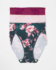 COTTAGE FLORAL MULTI PACK - High-Leg Brief Panty with Lace 3 Pack