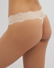 PALE SAND - Embraceable Thong Panty with Crochet Lace