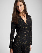 STELLAR SCENE BLACK/FOIL - Long-Sleeve Notch Collar Pajama Top