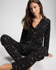 STELLAR SCENE BLACK/FOIL - Long-Sleeve Notch Collar Pajama Top