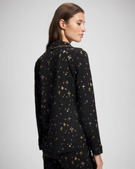 STELLAR SCENE BLACK/FOIL - Long-Sleeve Notch Collar Pajama Top