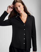 BLACK - Long-Sleeve Notch Collar Pajama Top