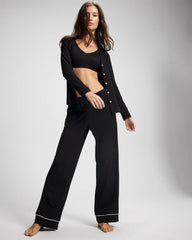 BLACK - Long-Sleeve Notch Collar Pajama Top
