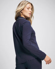 METRO DOT NAVY - Long-Sleeve Notch Collar Pajama Top