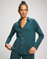 DEEP TEAL - Long-Sleeve Notch Collar Pajama Top