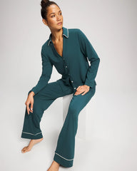 DEEP TEAL - Long-Sleeve Notch Collar Pajama Top
