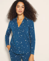 INTO THE NIGHT BLUE - Long-Sleeve Notch Collar Pajama Top
