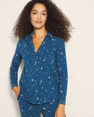 INTO THE NIGHT BLUE - Long-Sleeve Notch Collar Pajama Top