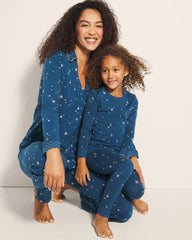 INTO THE NIGHT BLUE - Long-Sleeve Notch Collar Pajama Top