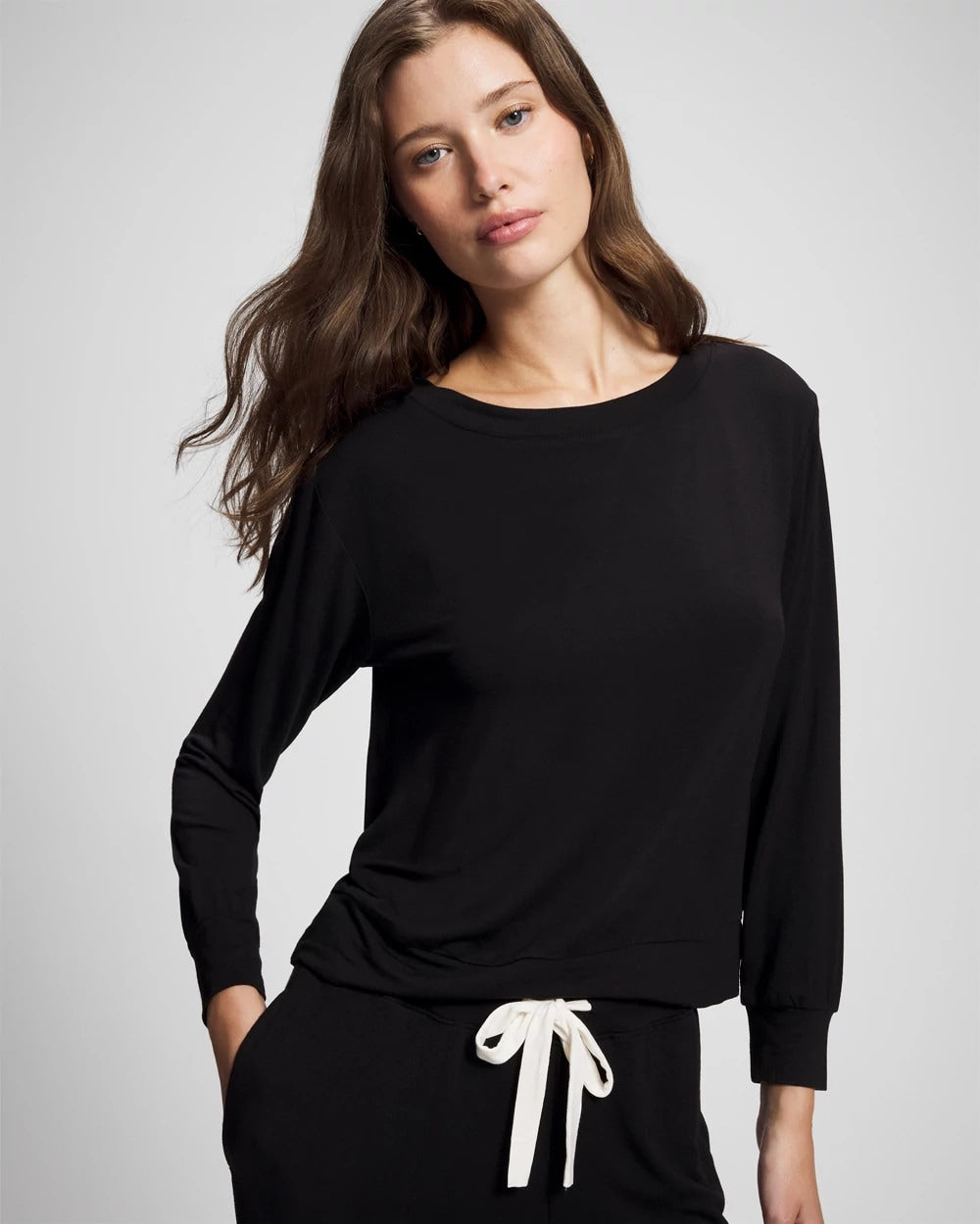 BLACK - Long-Sleeve Pajama Top