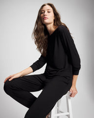 BLACK - Long-Sleeve Pajama Top