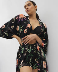 PARADISE PLUMES BLACK - Short Robe