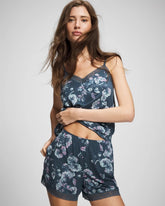 FLORA SHIMMER PETROL - Lace-Trim Pajama Shorts