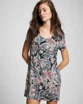 REGAL PAISLEY BLACK - Short Sleeve Scoop Neck Sleepshirt