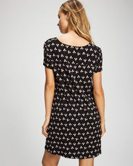 PEACEFUL PETALS BLACK - Short Sleeve Scoop Neck Sleepshirt
