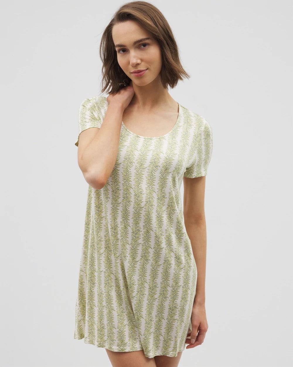 CHILL STRIPE CHAMPAGNE - Short Sleeve Scoop Neck Sleepshirt