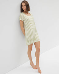 CHILL STRIPE CHAMPAGNE - Short Sleeve Scoop Neck Sleepshirt