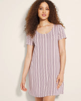 AMITY STRIPE SEPIA ROSE - Short Sleeve Scoop Neck Sleepshirt