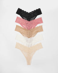 ANTIQUE PINK MULTI PACK - Thong Panty with Enchanting Lace 5 Pack