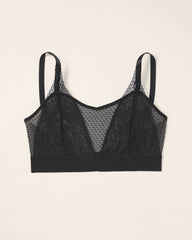 BLACK - Wireless Pocketed Cupless Lace Bralette