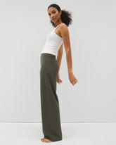 DARK GRAY OLIVE - High-Waist Wide-Leg Pants