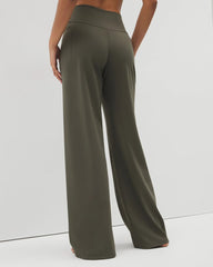 DARK GRAY OLIVE - High-Waist Wide-Leg Pants