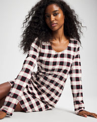 DREAMSCAPE PLAID BLACK - Long-Sleeve Sleepshirt