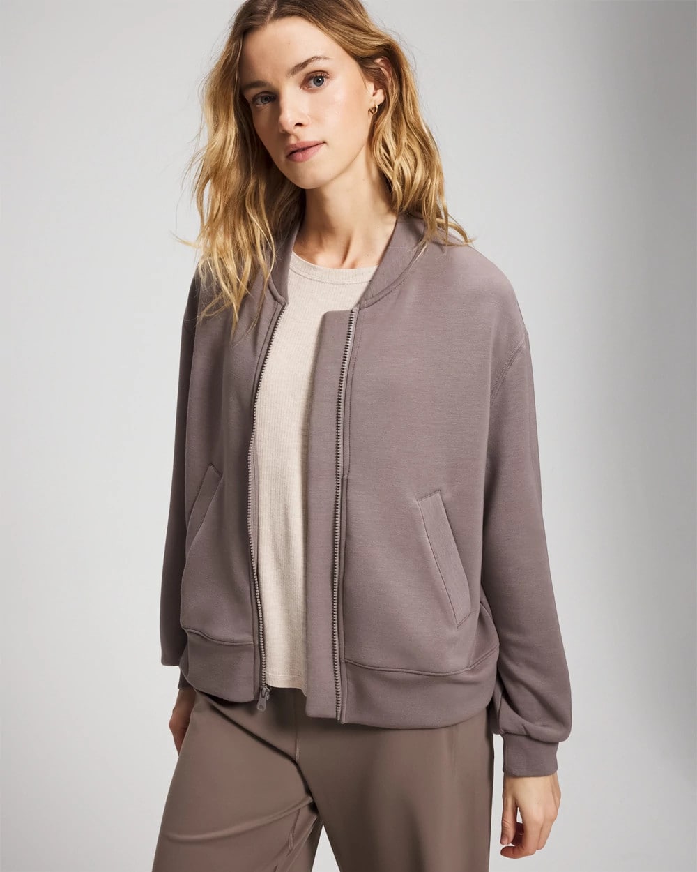 DARK TAUPE - Modern Modal Bomber Jacket