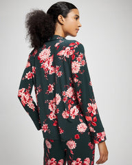 COTTAGE FLORAL GREEN - Cool Nights Long Sleeve Notch Collar with Piped Placket Pajama Top