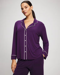 BLACKBERRY - Long Sleeve Notch Collar w/ Piped Placket Pajama Top