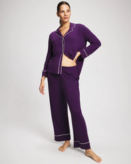 BLACKBERRY - Long Sleeve Notch Collar w/ Piped Placket Pajama Top