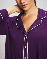 BLACKBERRY - Long Sleeve Notch Collar w/ Piped Placket Pajama Top