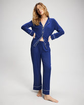 MAJESTY BLUE - Solid Piped Pajama Pant