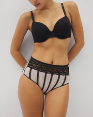 CABANA STRIPE BLACK - Vanishing Edge Microfiber Modern Brief Panty with Lace