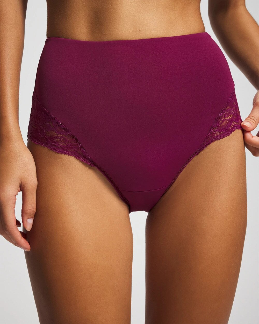POMEGRANATE WINE - Tummy High-Waist Brief Panty with Lace