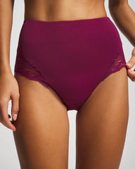 POMEGRANATE WINE - Tummy High-Waist Brief Panty with Lace