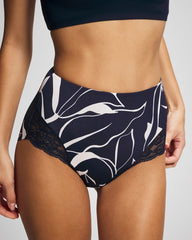 NOUVEAU FLORA MINI NAVY - Tummy High-Waist Brief Panty with Lace