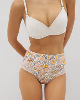 VINE PAISLEY CHAMPAGNE M - Tummy High-Waist Brief Panty with Lace